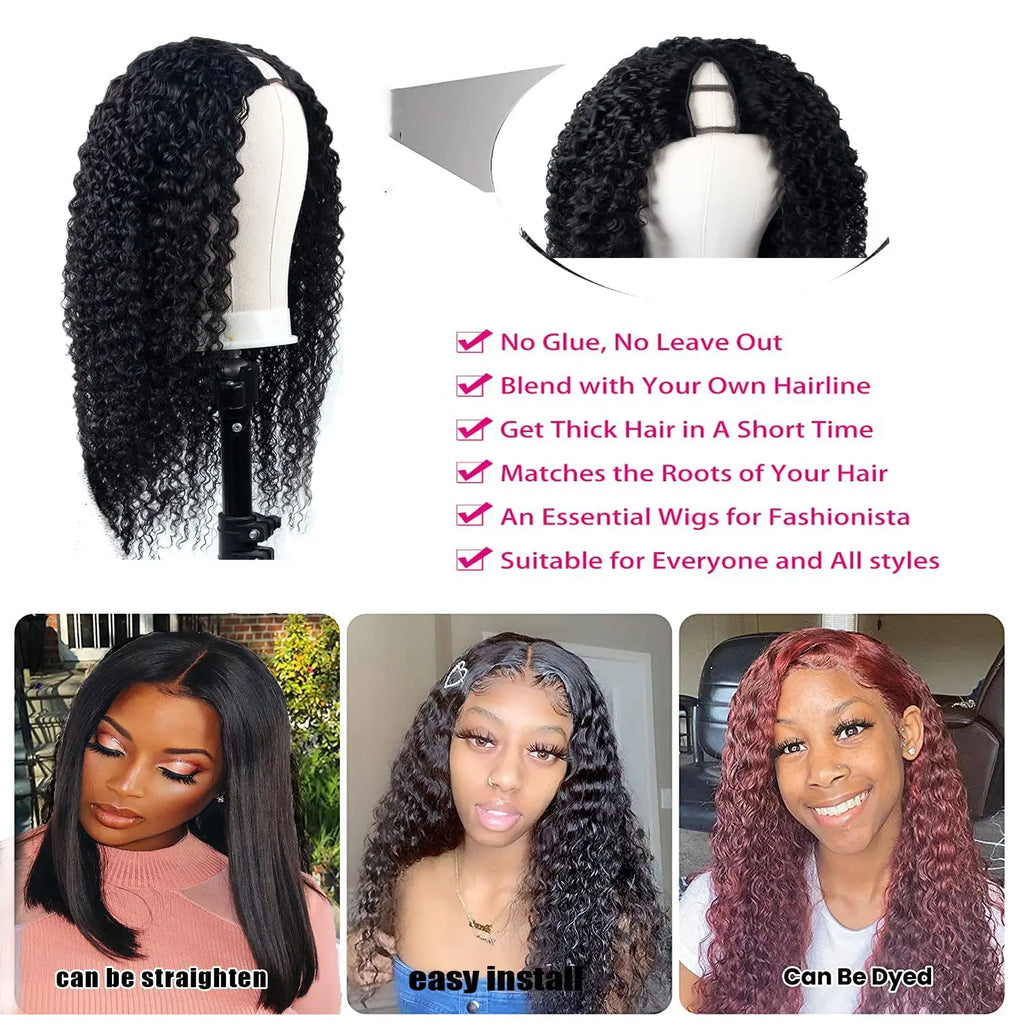 Kinky Curly U & V Part Human Hair Wig