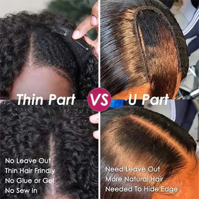 Kinky Curly U & V Part Human Hair Wig