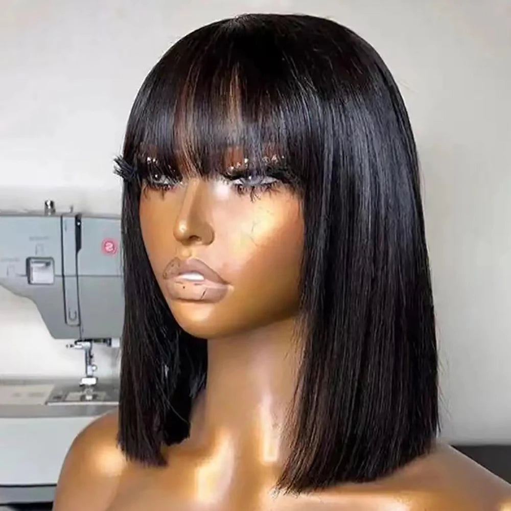 Human Hair Bob Wig with Bangs