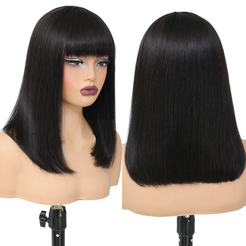 Human Hair Bob Wig with Bangs