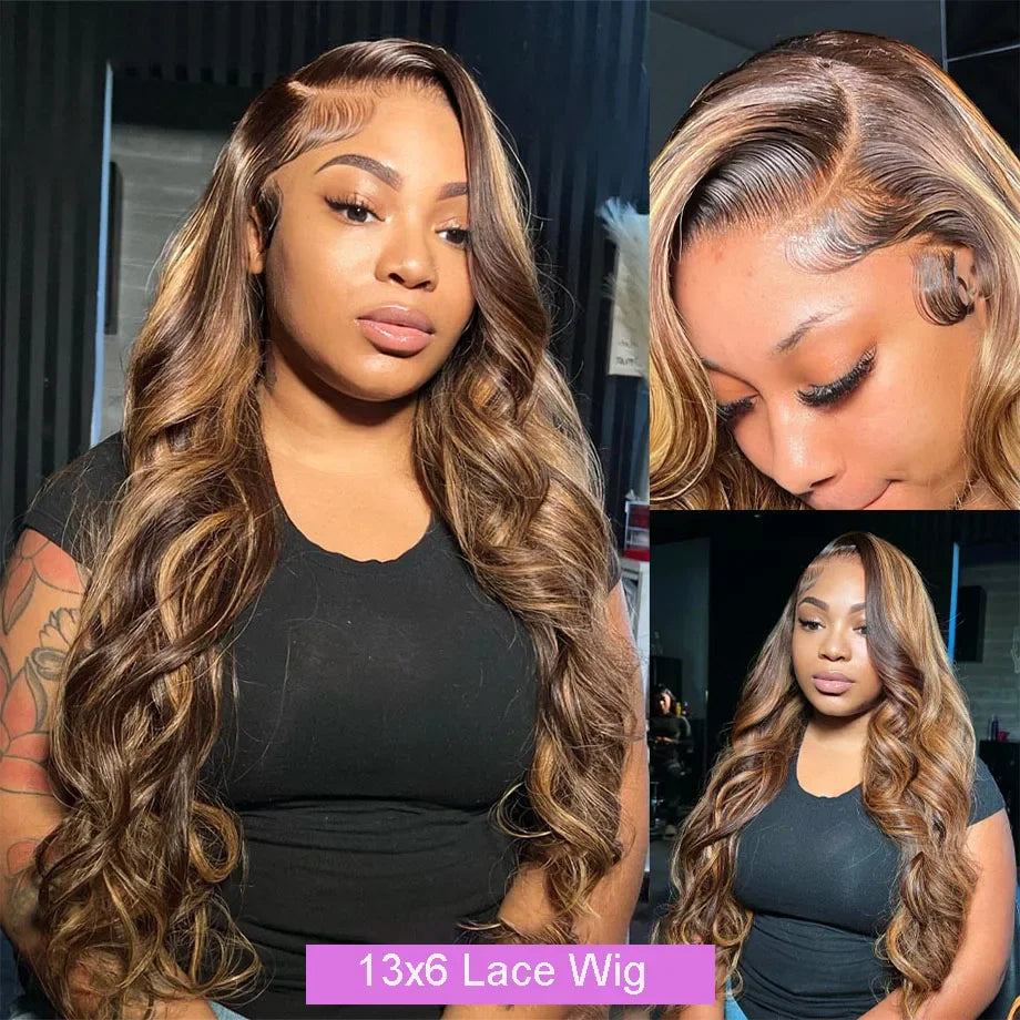 Body Wave Wig 100% Human Hair With Highlights