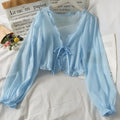 Long Sleeve Breathable Lace Bow Cardigan Blouse