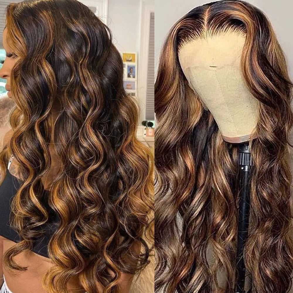 Body Wave Wig 100% Human Hair With Highlights