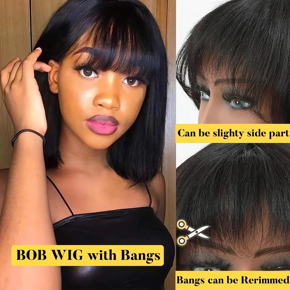 Human Hair Bob Wig with Bangs