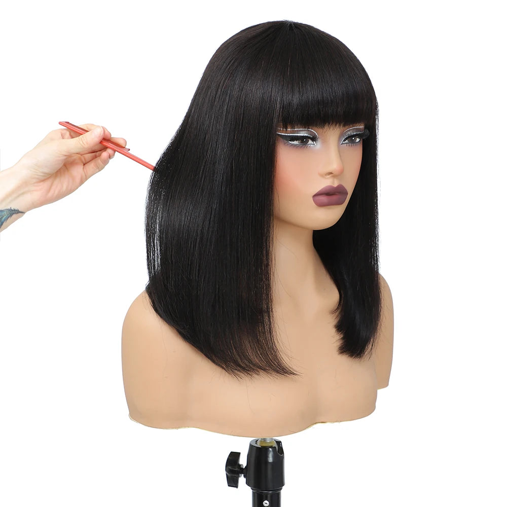 Human Hair Bob Wig with Bangs