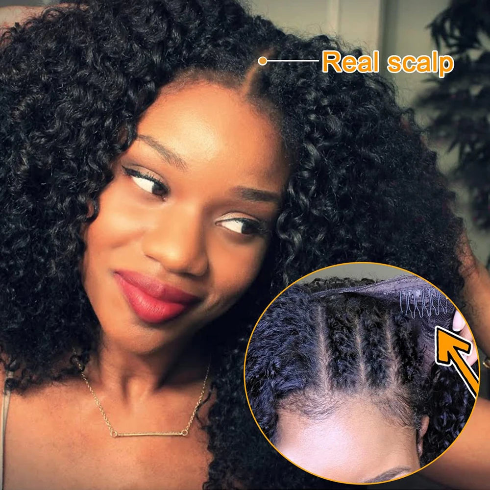 Kinky Curly U & V Part Human Hair Wig