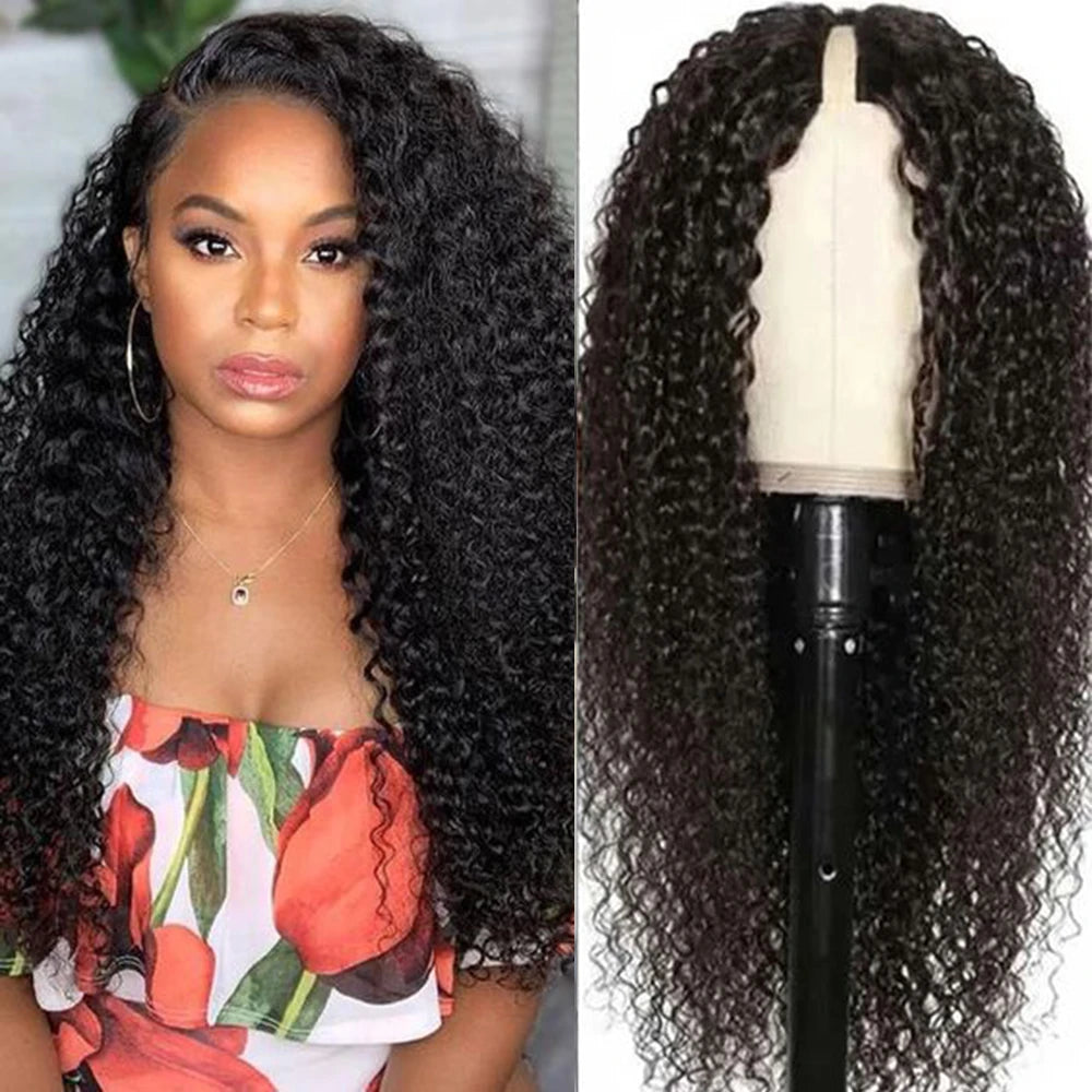 Kinky Curly U & V Part Human Hair Wig
